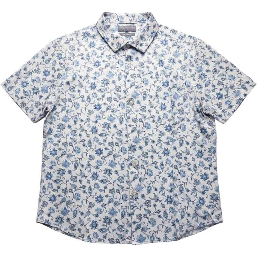 Daniel Cremieux Shirt Mens 2XL White Blue Floral Short Sleeve Button-Up Casual